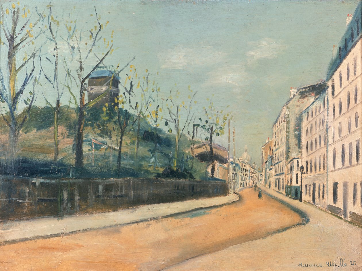 Rue Lepic, Montmartre, con el Moulin de la Galette y el Sacré-Cœur. de Maurice Utrillo