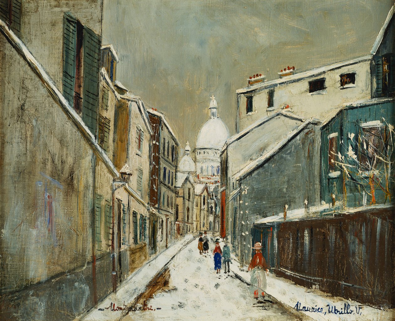 Rue St. Rustique sous la Neige, Montmartre, c. 1939 (óleo sobre lienzo) de Maurice Utrillo