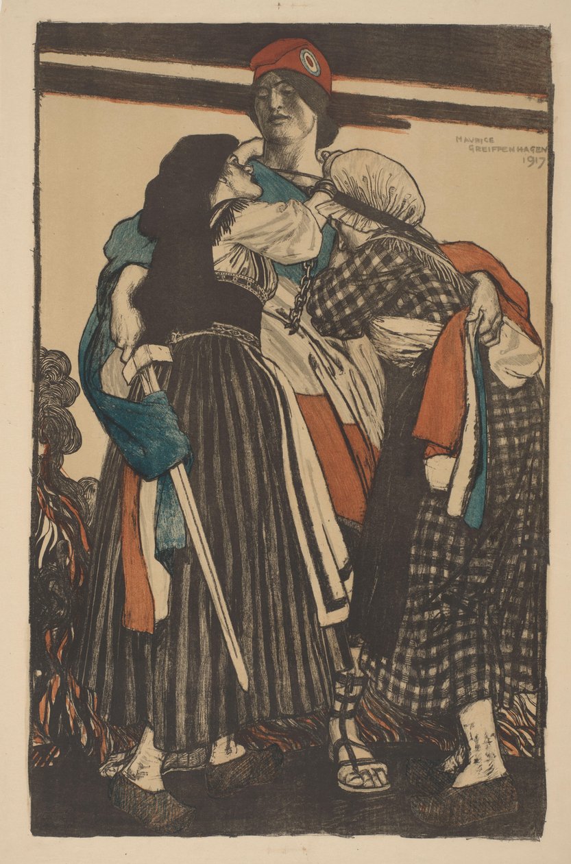 Mujer con espada abraza a dos niños Restauración de Alsacia-Lorena a Francia (título original) Gran guerra: los esfuerzos y los ideales de Gran Bretaña (título de la serie) The Great War: Britain
