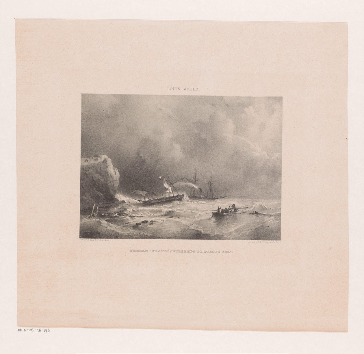 Barcos en apuros durante una tormenta en el mar de Maurits Frederik Hendrik De Haas