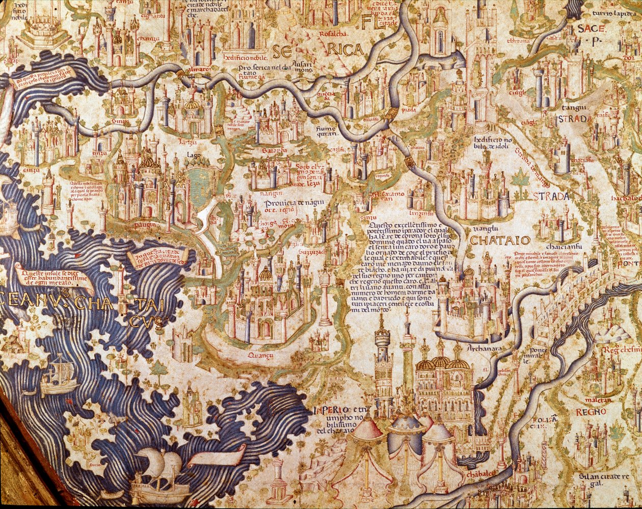 Vista de China (Cambaluc, actual Pekín) Detalle del mapamundi del hermano Maurus (Mauro) Camaldolese 1459 (mapa) de Mauro Fra