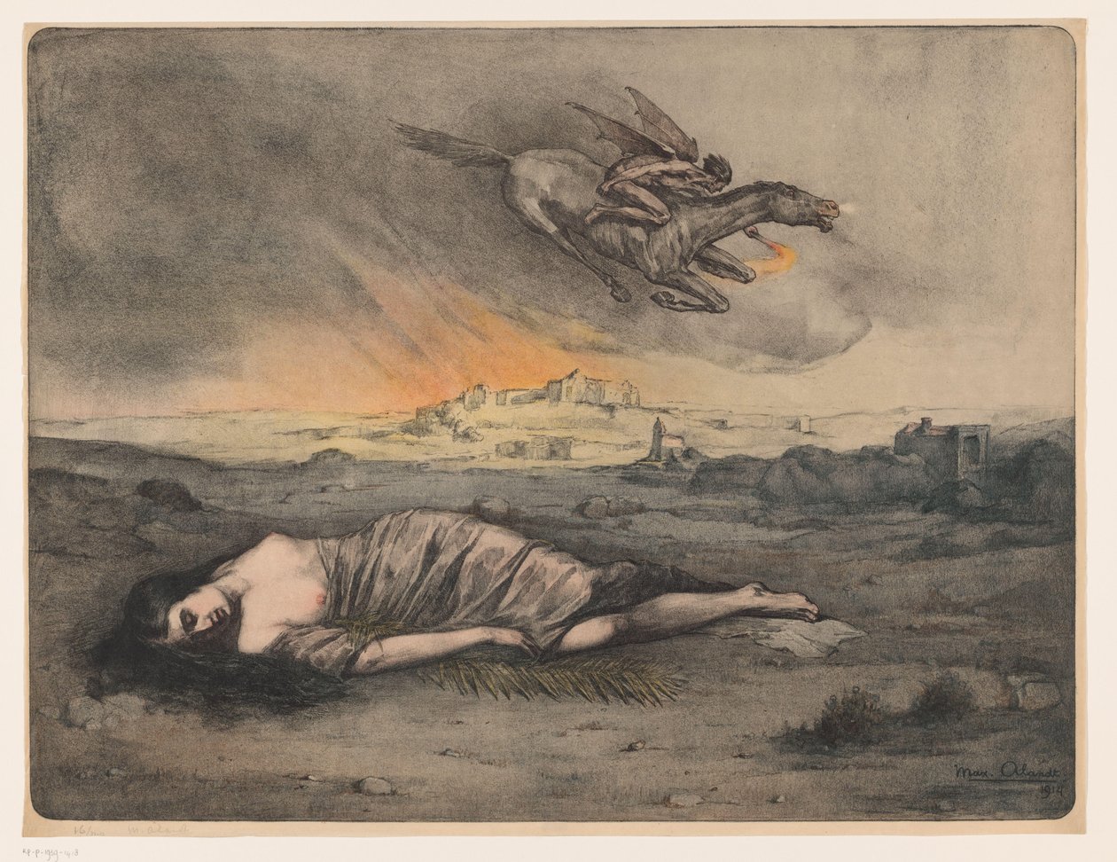 Mujer reclinada y jinete volador con antorcha de Max Alexander Alandt (signed by artist)