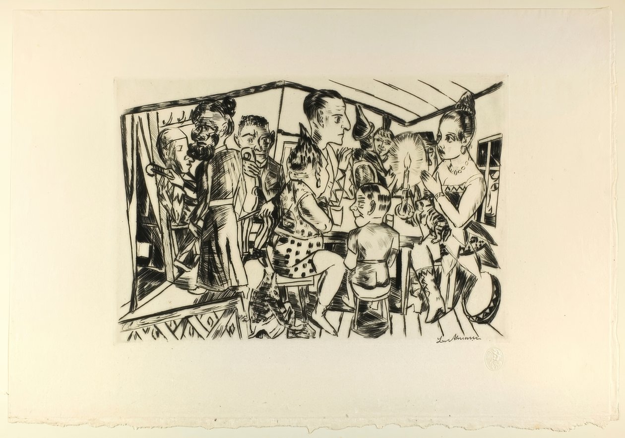 Detrás de las escenas, lámina tres de Jahrmarkt de Max Beckmann