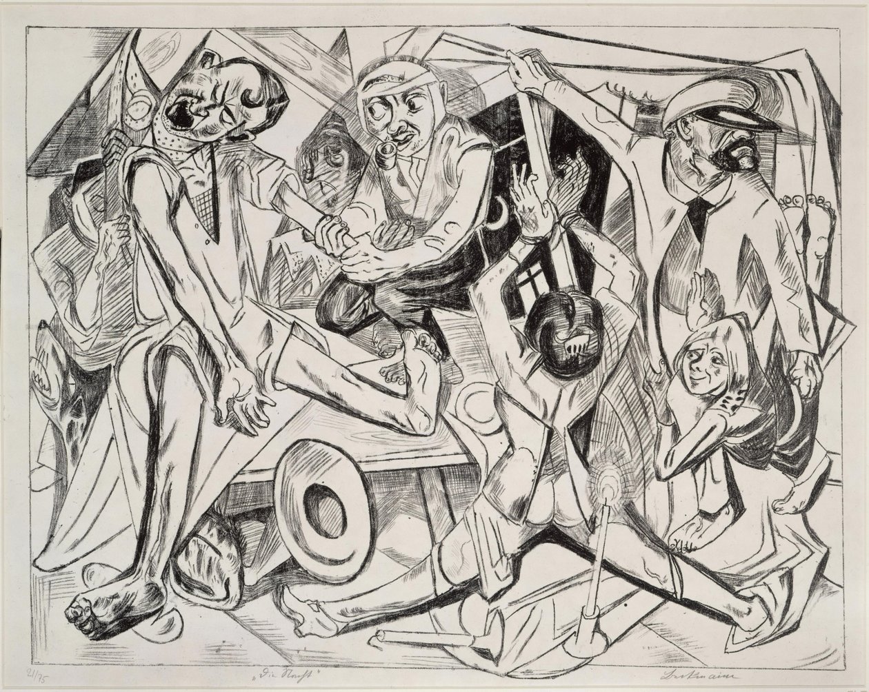 La noche (lámina 7 de: «El infierno») de Max Beckmann