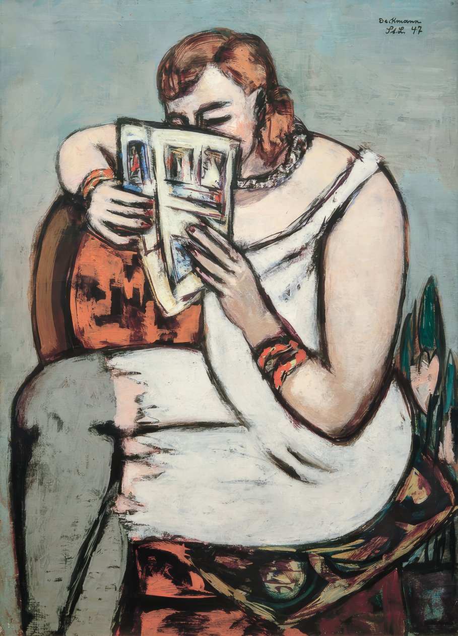 Mujer en camisa blanca (leyendo) de Max Beckmann