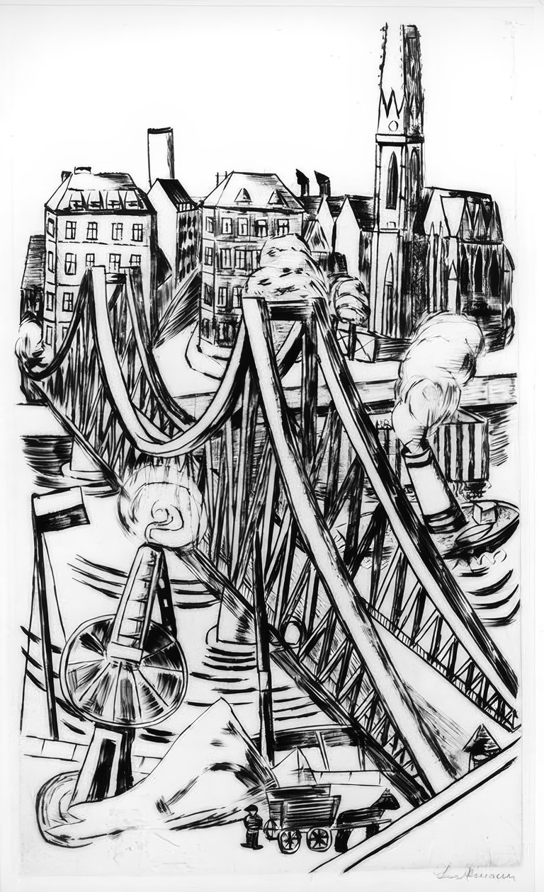 Gran puente (El puente de hierro en Frankfurt am Main) de Max Beckmann