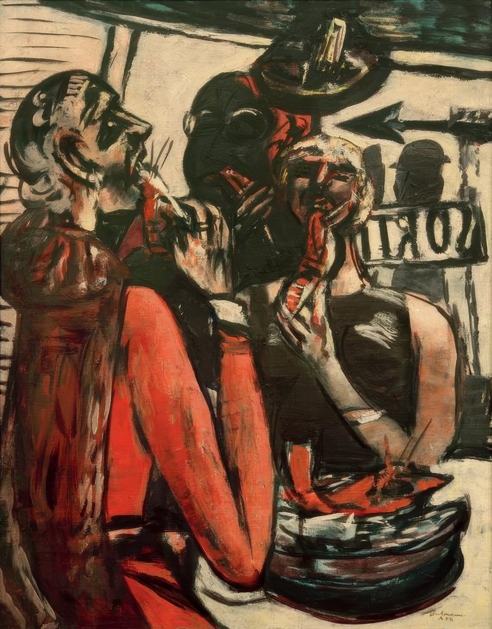 Prunier (En el restaurante Prunier, París) de Max Beckmann
