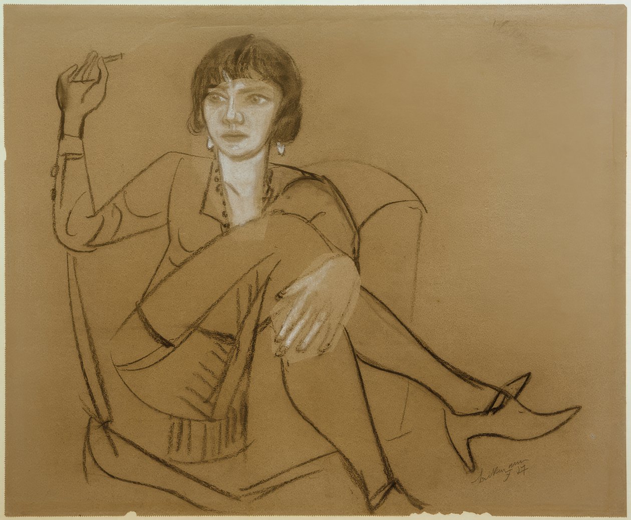 Quappi, fumando en el sillón del club de Max Beckmann