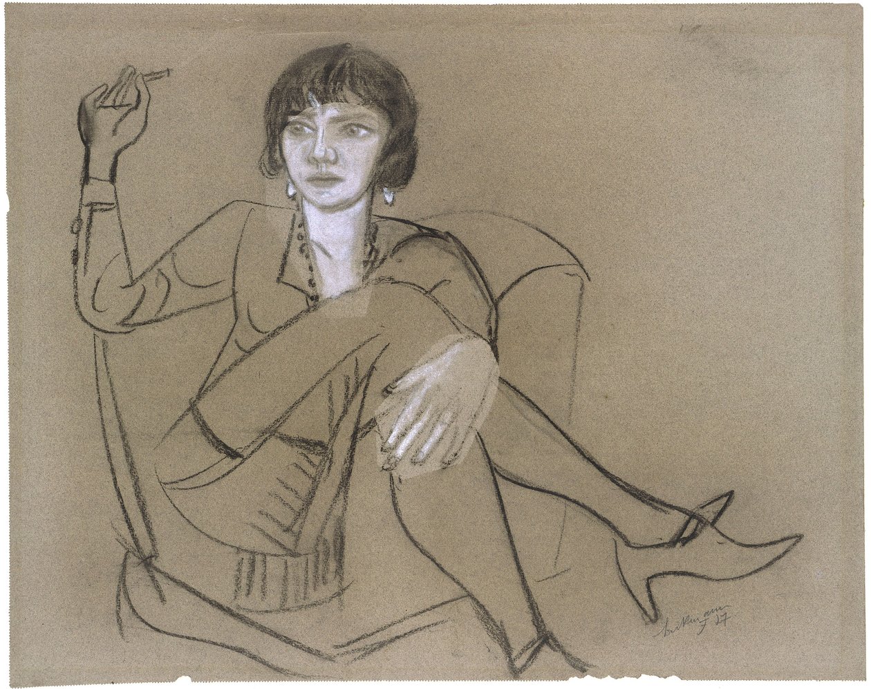 Quappi en un sillón, fumando de Max Beckmann