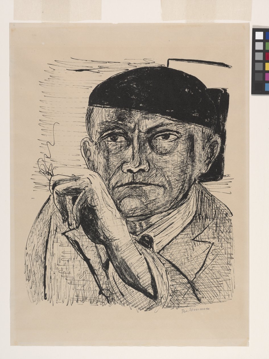 Autorretrato (Selbstbildnis) (litografía sobre papel velina esmaltado en blanco hueso) de Max Beckmann
