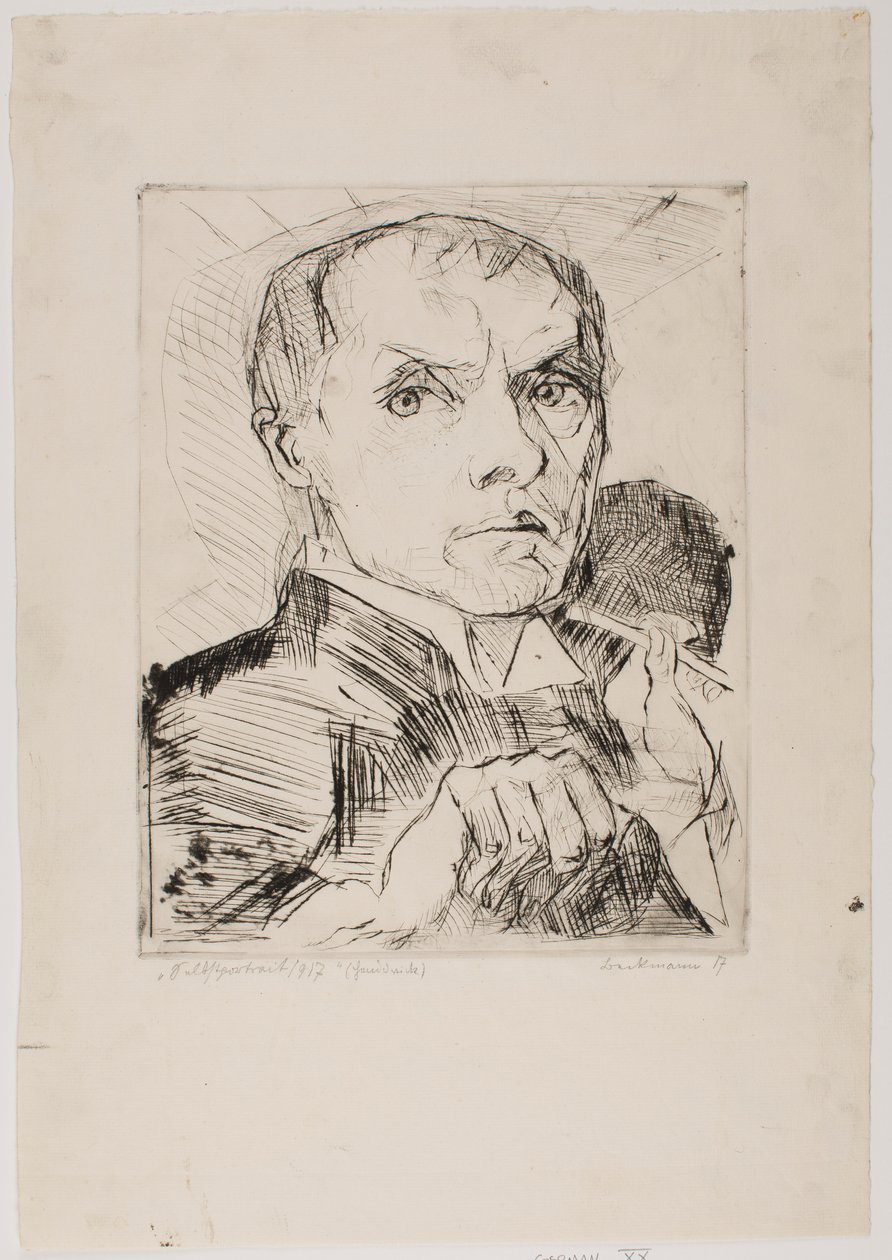 Autorretrato con estilete, lámina 19 de «Rostros» de Max Beckmann