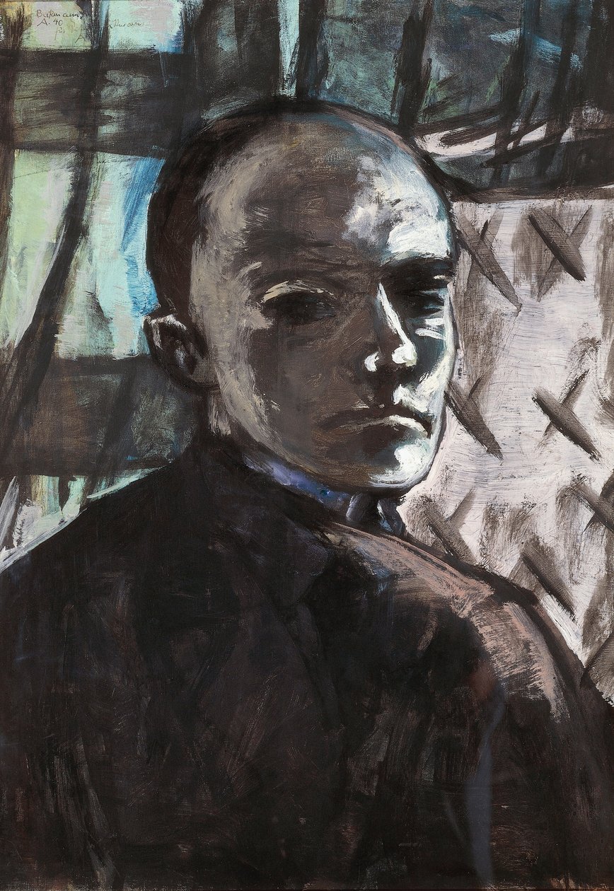Autorretrato con cortina verde de Max Beckmann