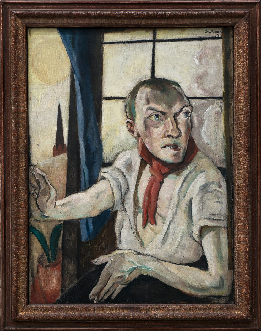Autorretrato con pañuelo rojo de Max Beckmann