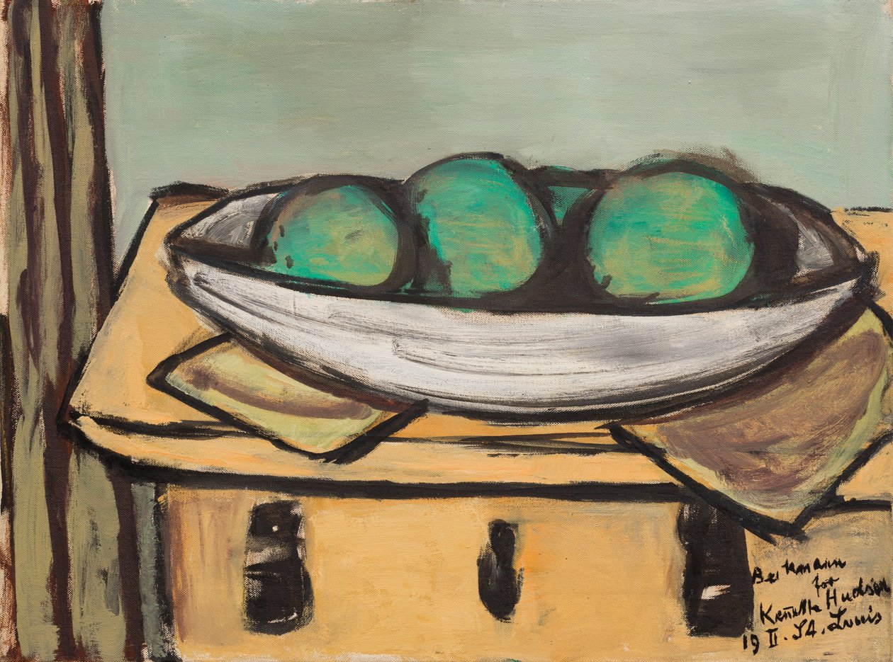 Naturaleza muerta con una fruta verde grande de Max Beckmann