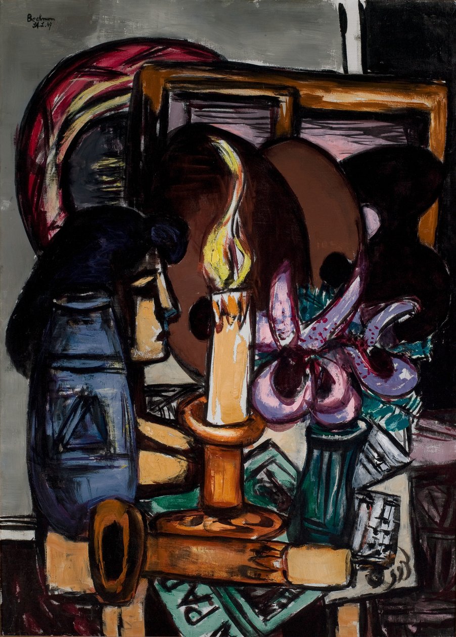 Bodegón con dos velas grandes de Max Beckmann