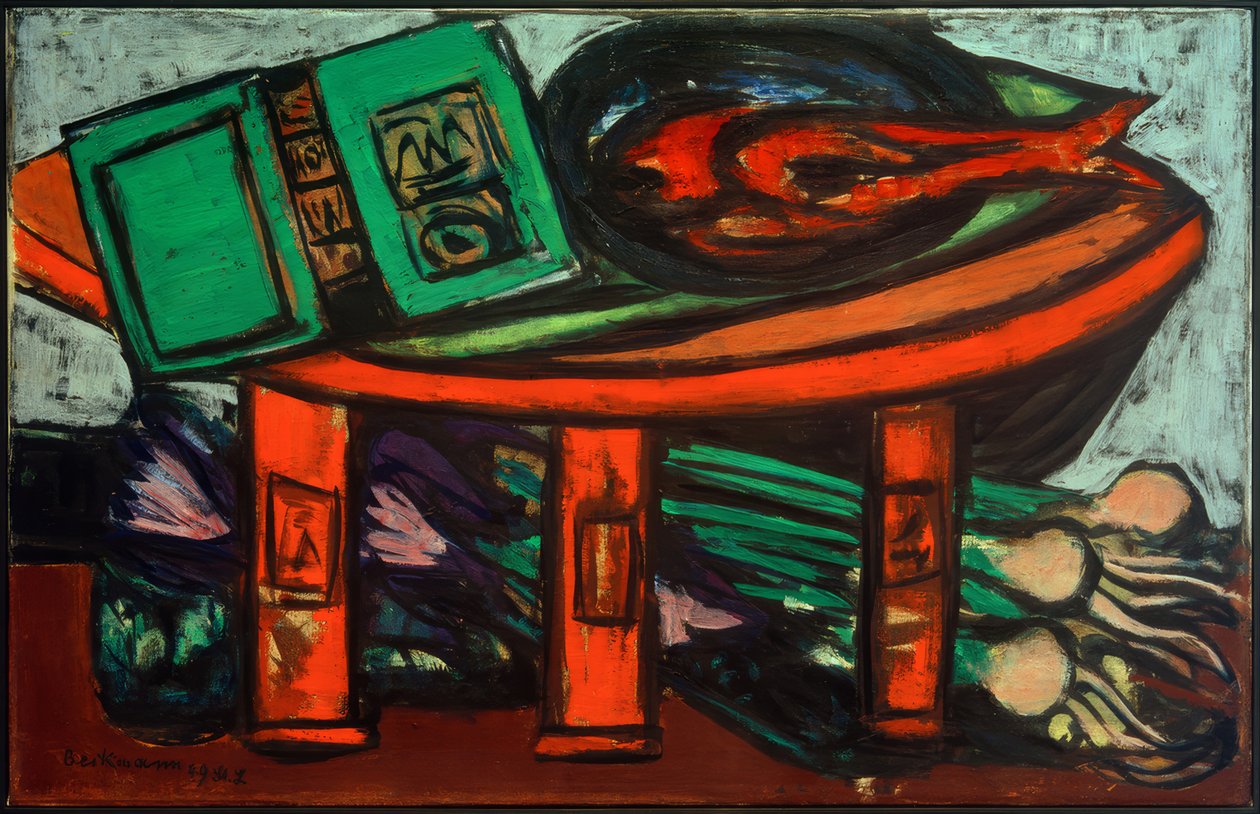 Naturaleza muerta con libro verde y rábanos de Max Beckmann