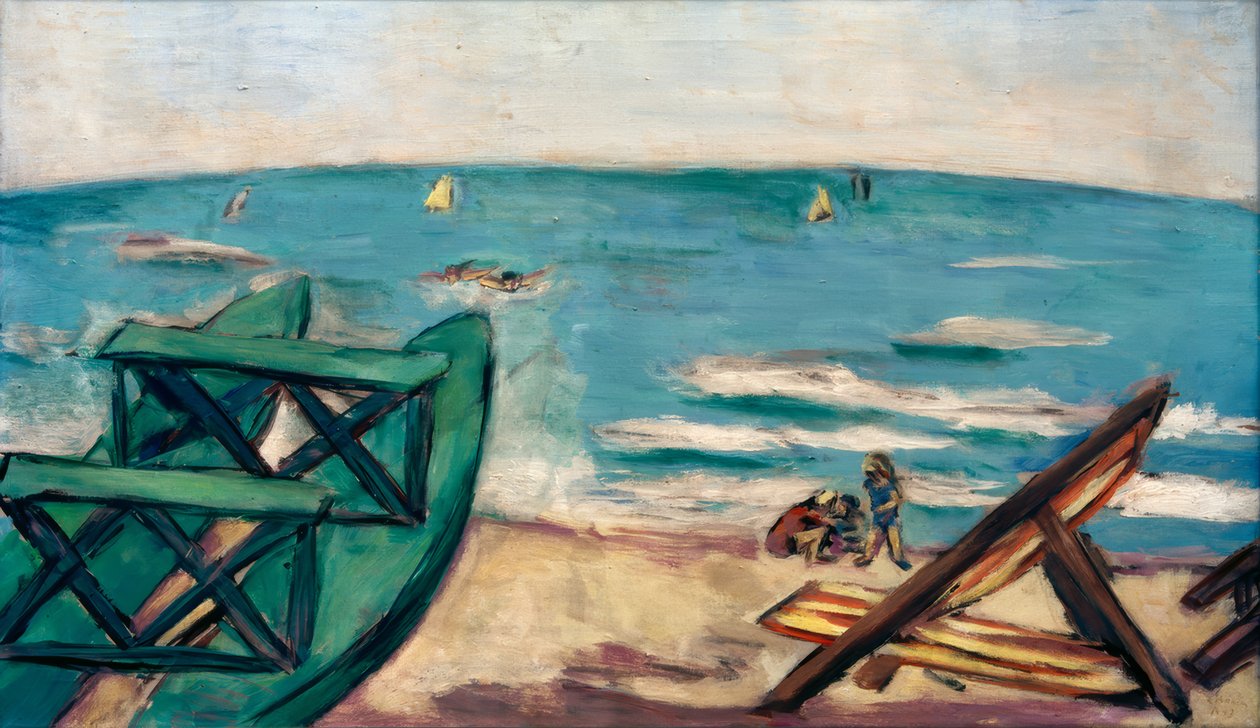 Playa con bote y tumbona de Max Beckmann