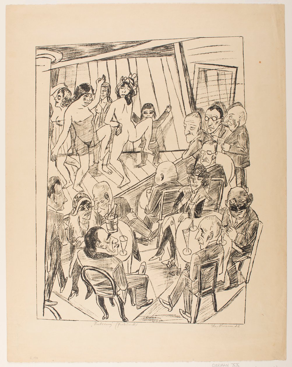 Striptease, lámina 4 de la serie “Viaje a Berlín 1922” de Max Beckmann