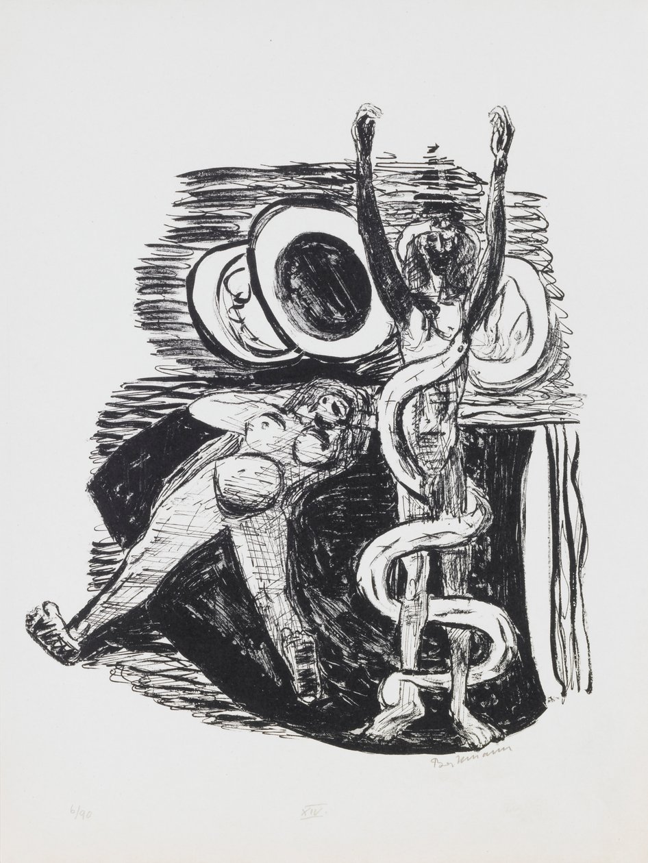 La Caída del Hombre, lámina 14 del portafolio “Día y Sueño” de Max Beckmann