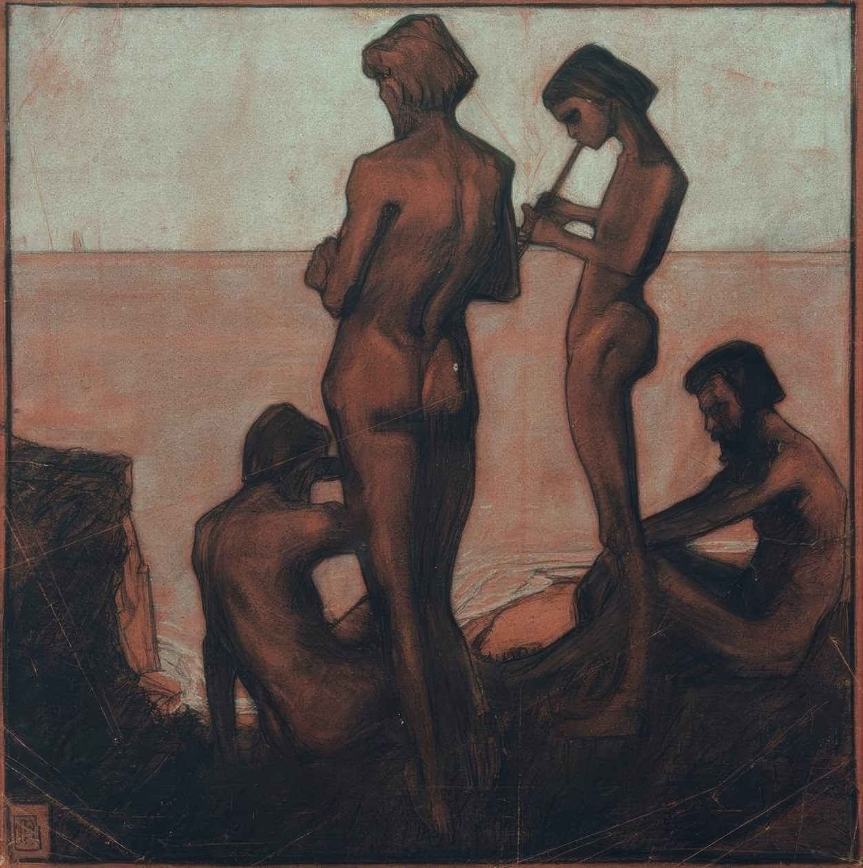 Cuatro jóvenes en el mar (Jóvenes en el mar – Cuatro figuras masculinas en el mar) de Max Beckmann