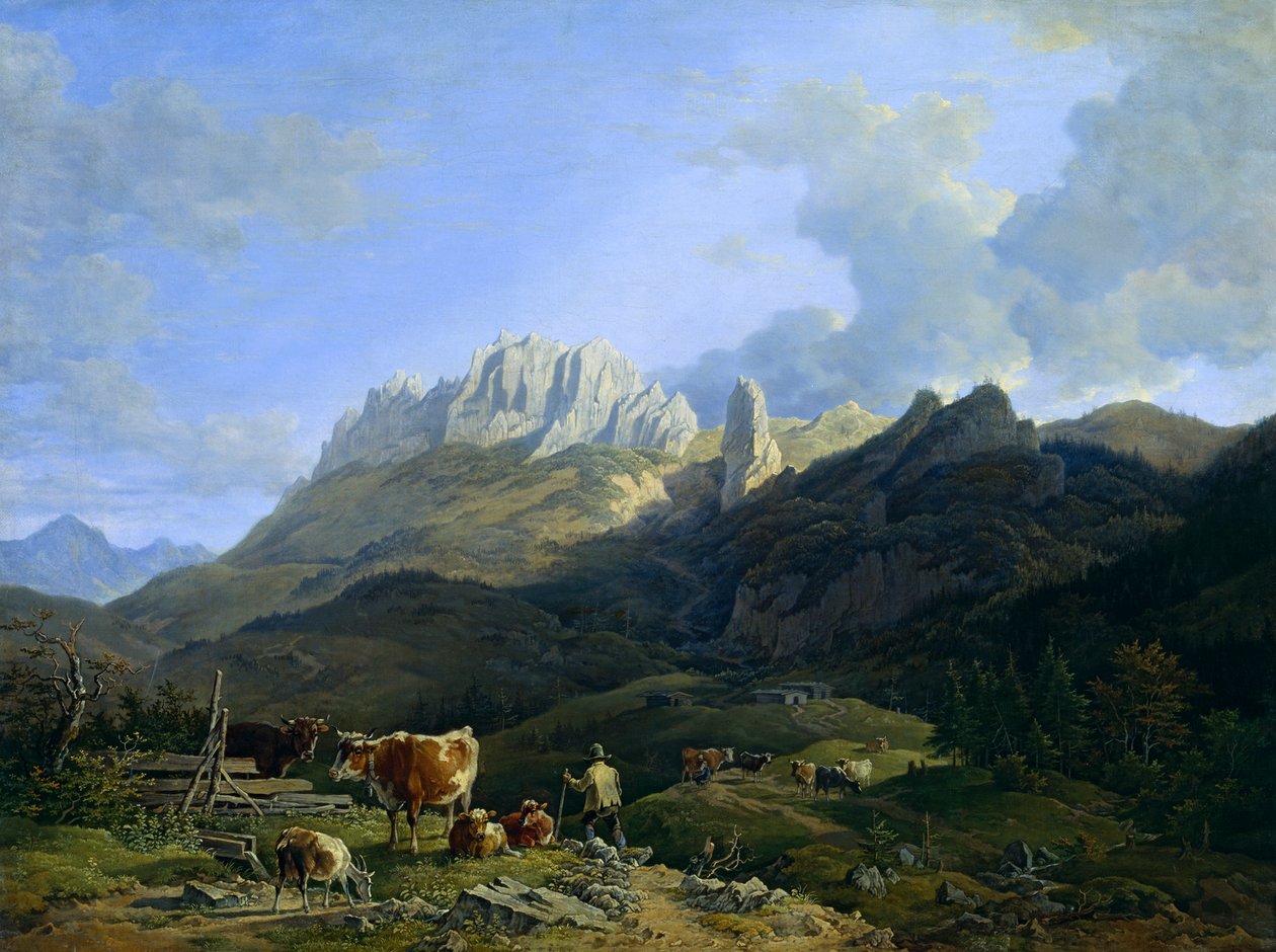 Alm paisaje con Kampenwand de Max Joseph Wagenbauer