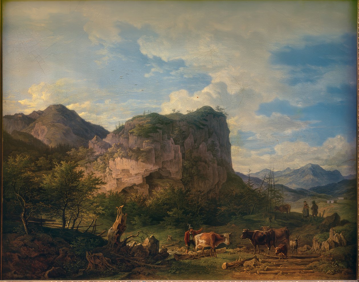 Vacas frente a una pared rocosa en Oberaudorf de Max Joseph Wagenbauer