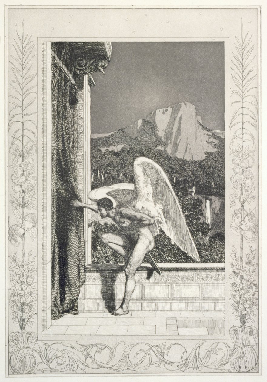 «La llegada de Amor», lámina n.º 12 de la serie «Cupido y Psique: Opus V» de Max Klinger