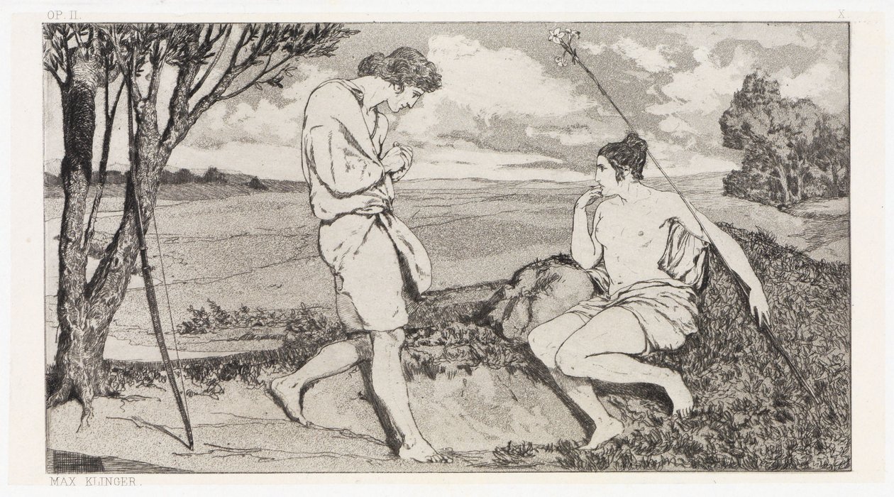 Apolo y Dafne I (Rescates de víctimas ovidianas, Opus II, lámina 10) de Max Klinger