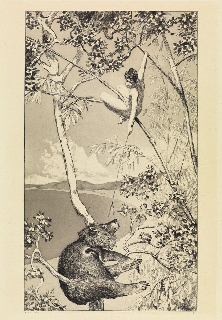 Oso y elfo (Intermezzi, opus IV, lámina 1) de Max Klinger