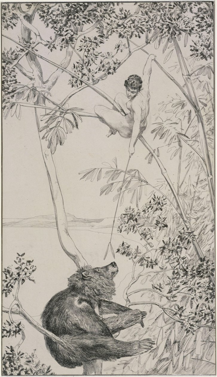 Oso y elfo, dibujo preparatorio para el Opus IV, lámina 1 (Singer 52) de Max Klinger