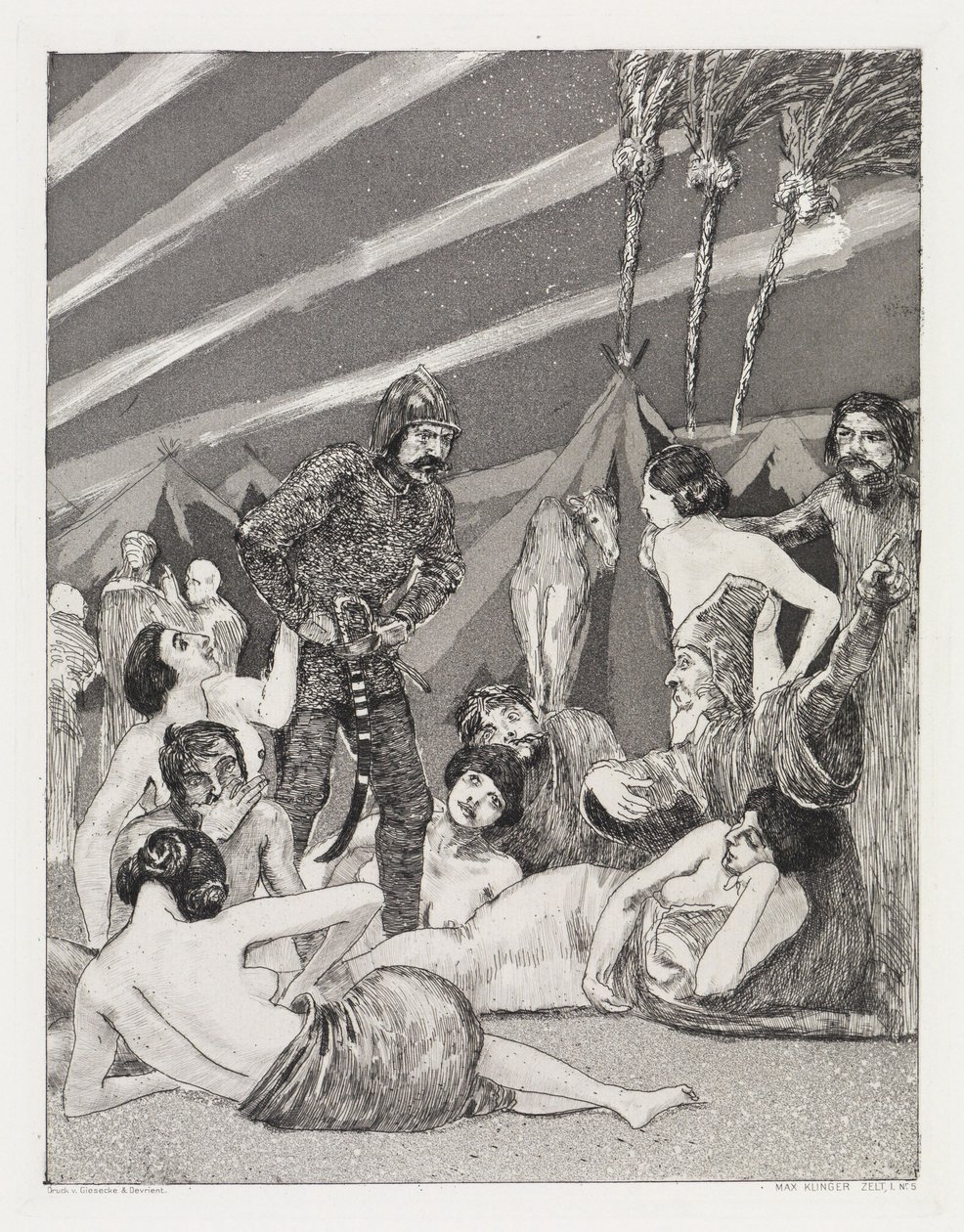 El campamento (La tienda, Opus XIV, 1.ª parte, n.º 5) de Max Klinger