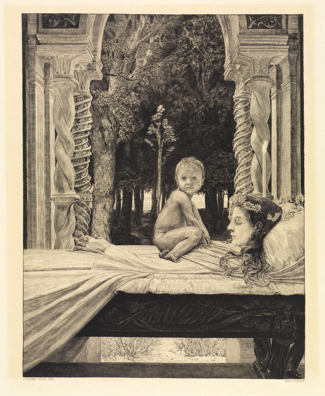 Madre e hijo (Madre muerta) (Sobre la muerte, segunda parte, Opus XI, hoja 9) de Max Klinger