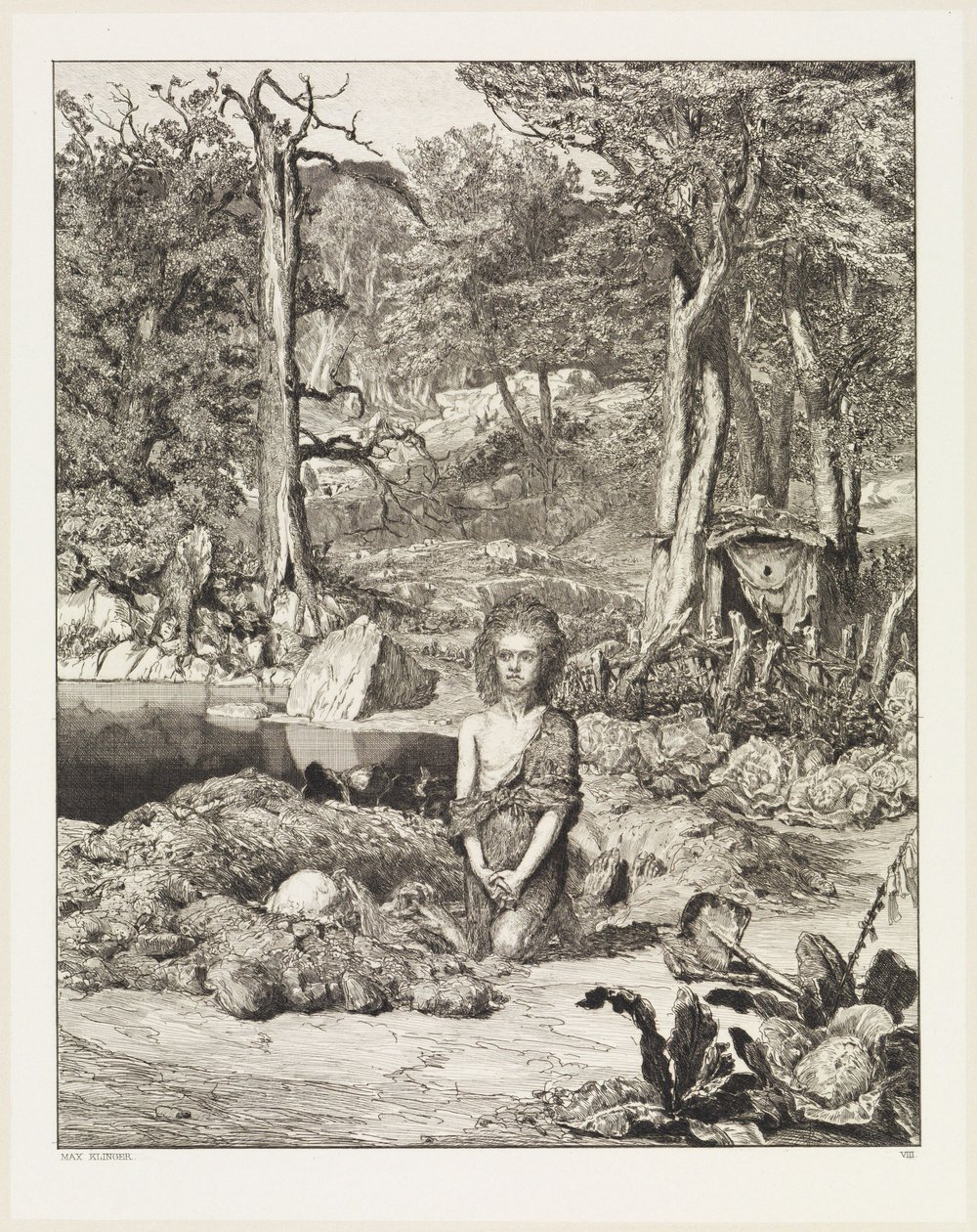 Simplicius ante la tumba del ermitaño (Intermezzi, Opus IV, lámina 8) de Max Klinger