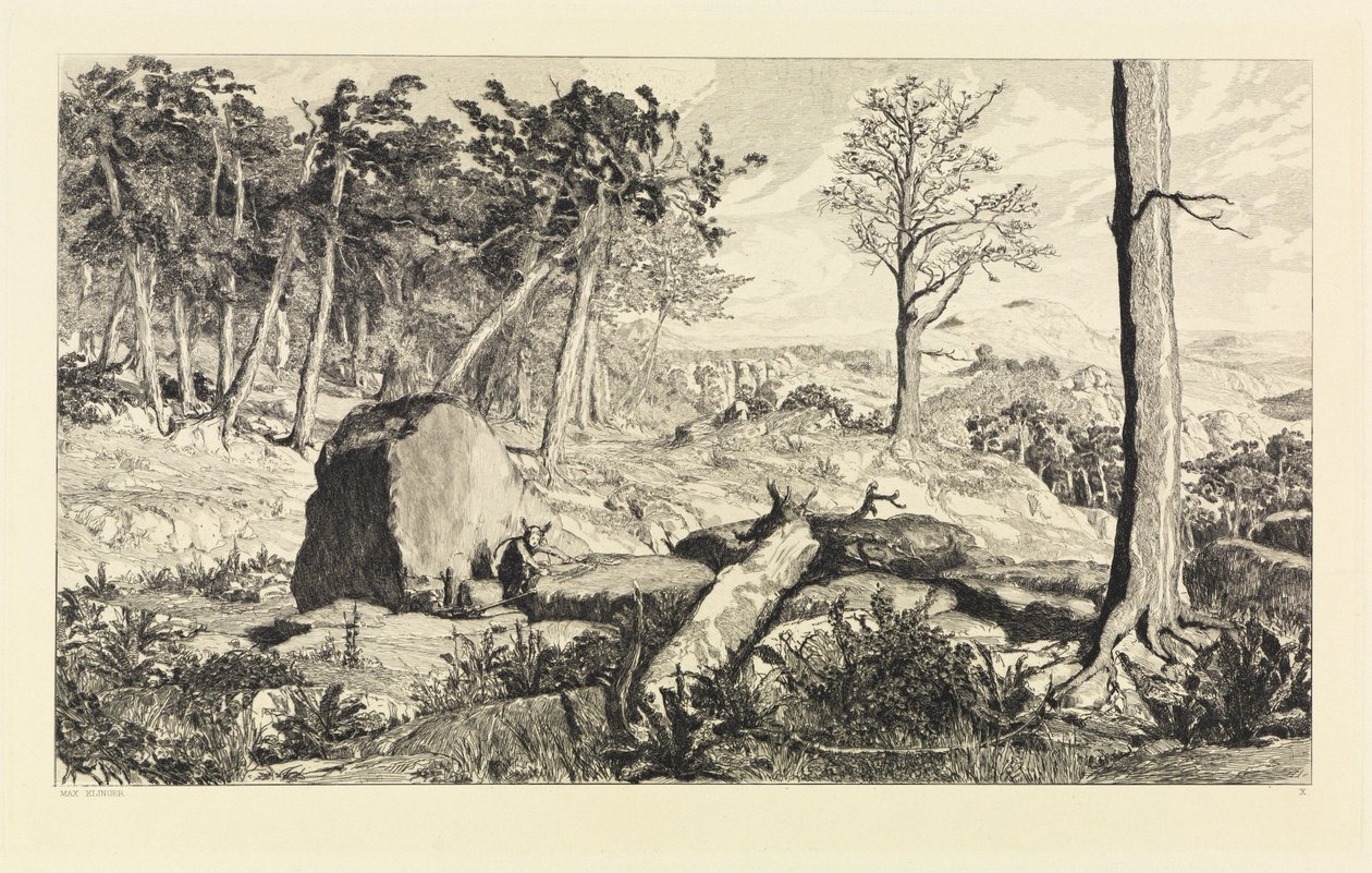 Simplicio en el desierto del bosque (Intermezzi, Opus IV, hoja 10) de Max Klinger
