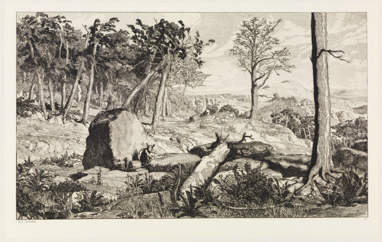 Simplicius en la soledad del bosque (Intermezzi, opus IV, lámina 10) de Max Klinger
