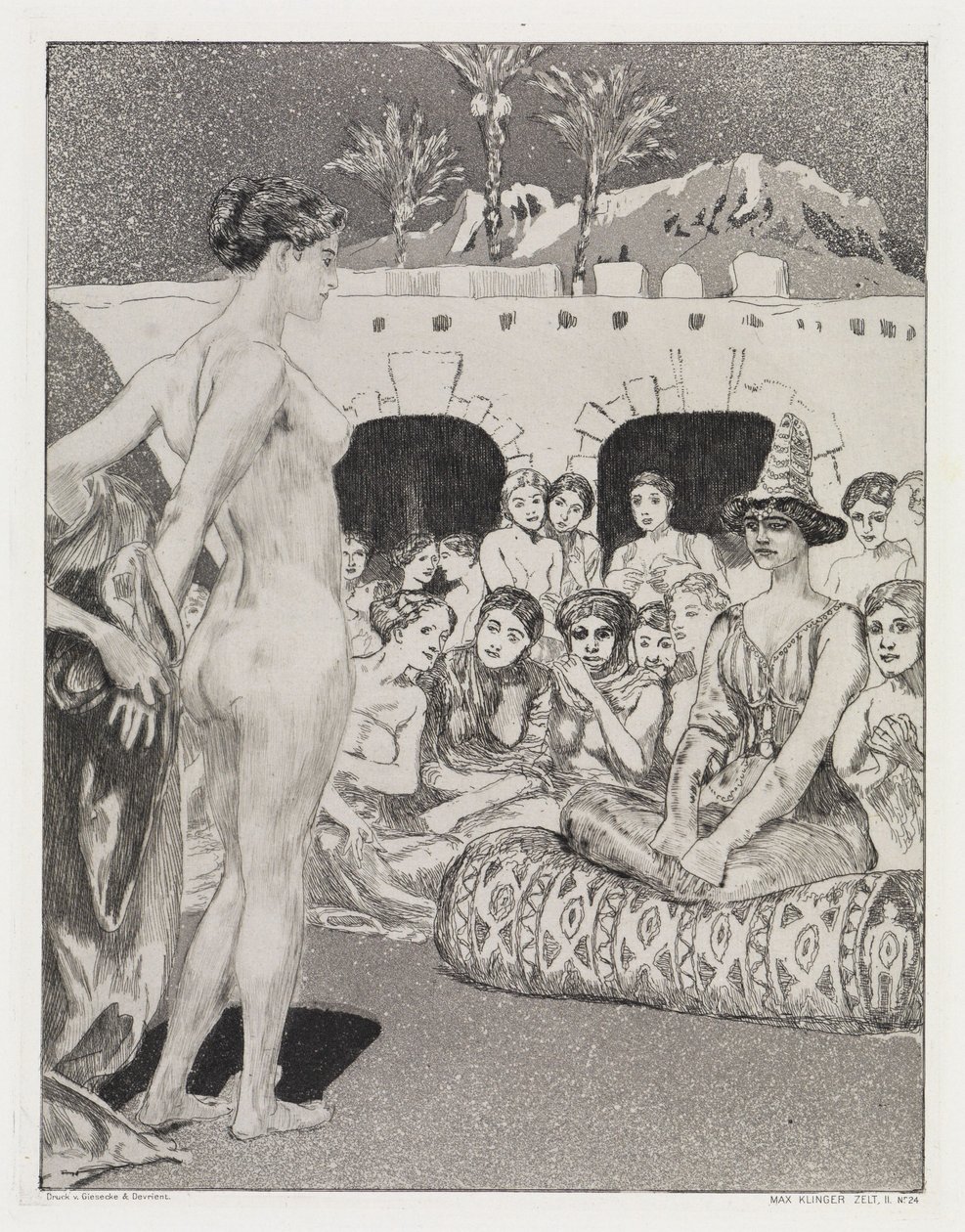 Ante la reina (Carpa, Opus XIV, 2.ª parte, n.º 24) de Max Klinger