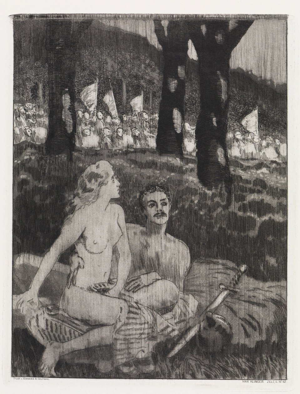 Noche en el bosque (Tienda de campaña, Opus XIV, 2.ª parte, n.º 42) de Max Klinger