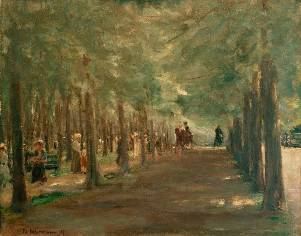 Avenida en el Tiergarten con jinetes y paseantes de Max Liebermann