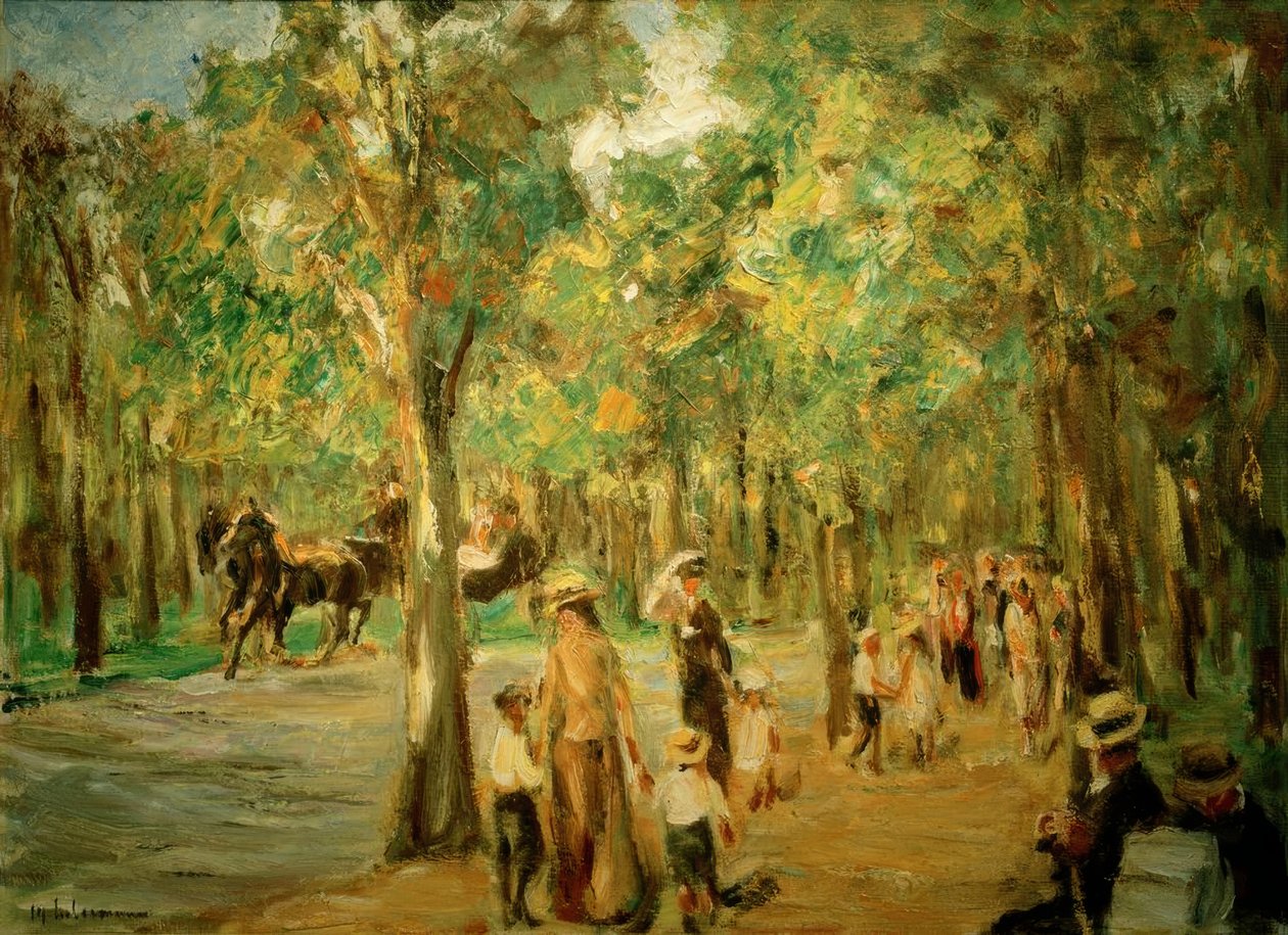 Avenida en el Tiergarten con paseantes y carruaje de Max Liebermann