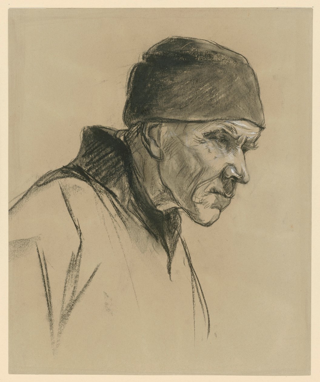 Anciano con gorra (retrato de busto, perfil hacia la derecha), estudio para: Campesino caminando (1894) de Max Liebermann