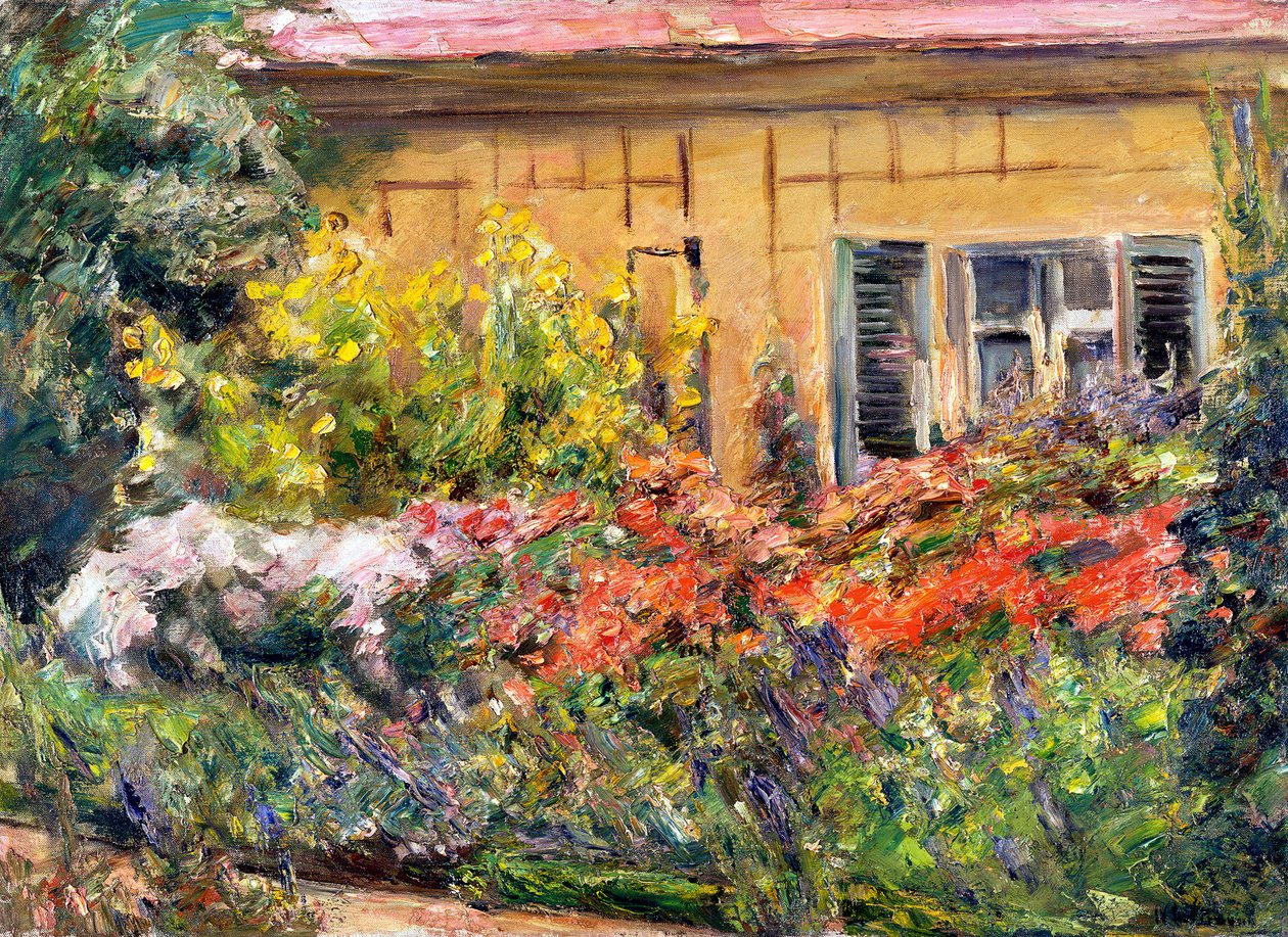 Plantas perennes en flor junto a la casita del jardinero, hacia el norte de Max Liebermann