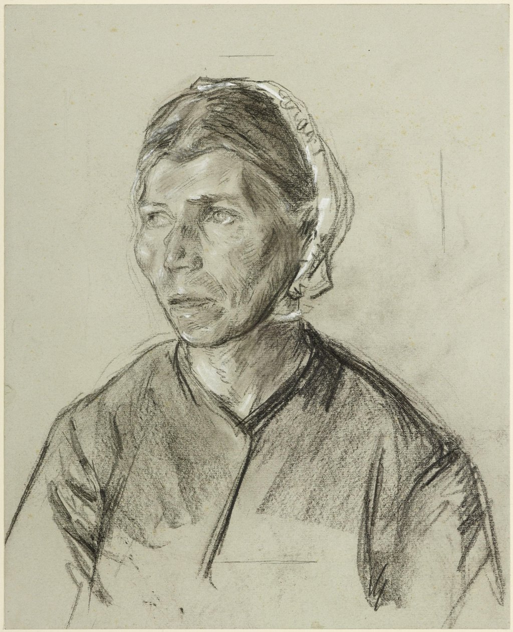 Retrato de medio cuerpo de una mujer mayor con cofia de Max Liebermann