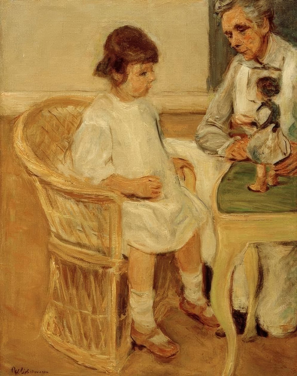 La nieta del artista en una silla de mimbre hacia la derecha de Max Liebermann