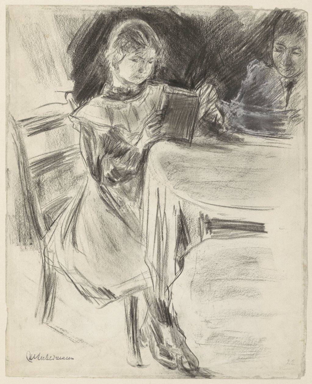 Hija y esposa de Max Liebermann, leyendo en una mesa redonda de Max Liebermann