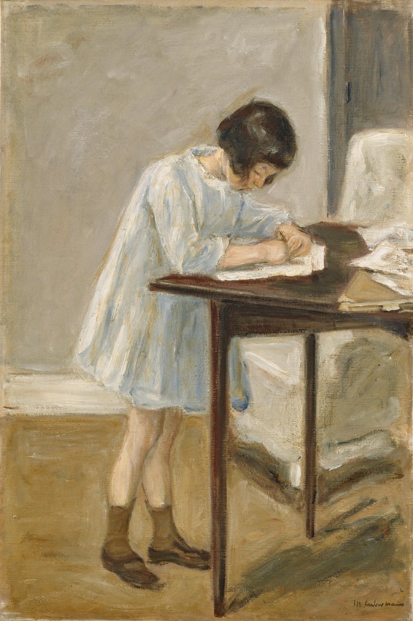 Nieta, joven de pie escribiendo de Max Liebermann