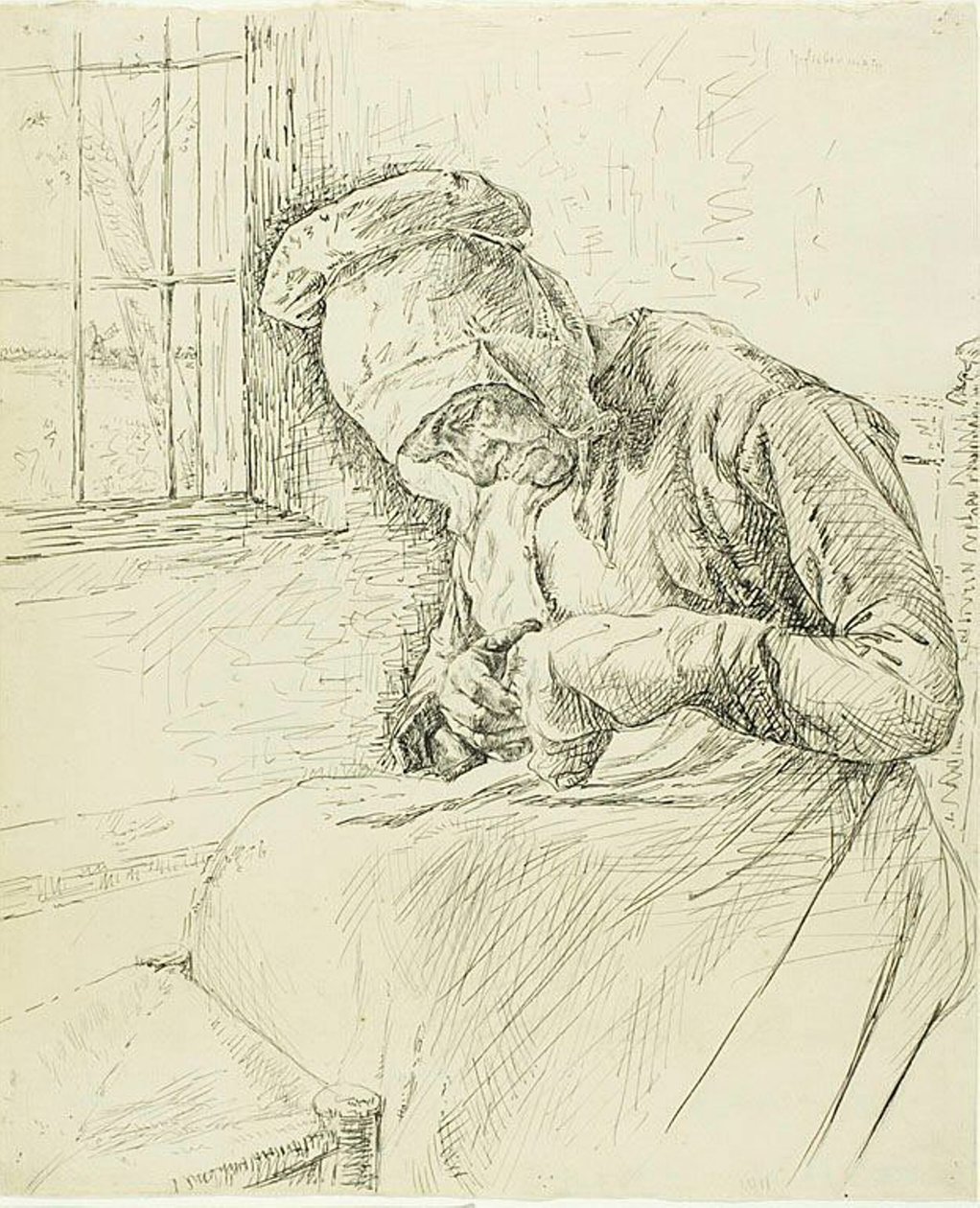 Anciana Remendando en la Ventana de Max Liebermann