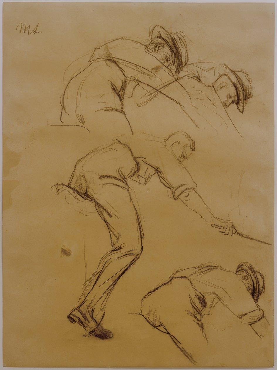 Jugadores de polo, tres jinetes hacia la derecha - Estudio de Max Liebermann
