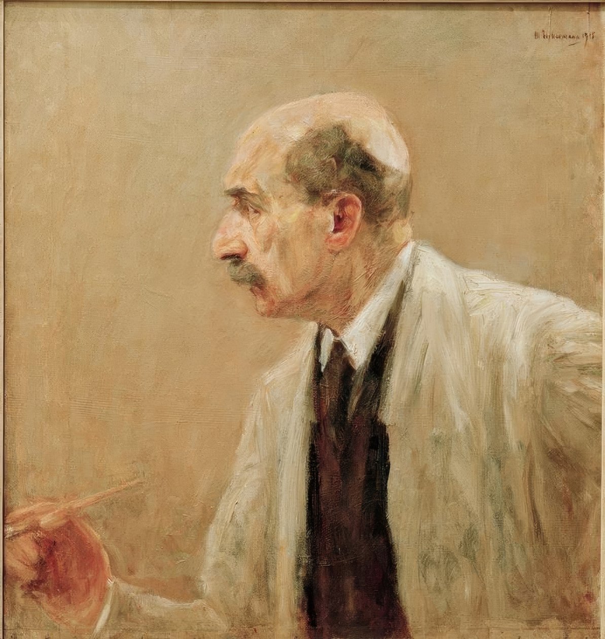 Autorretrato con bata de pintor, de perfil hacia la izquierda de Max Liebermann