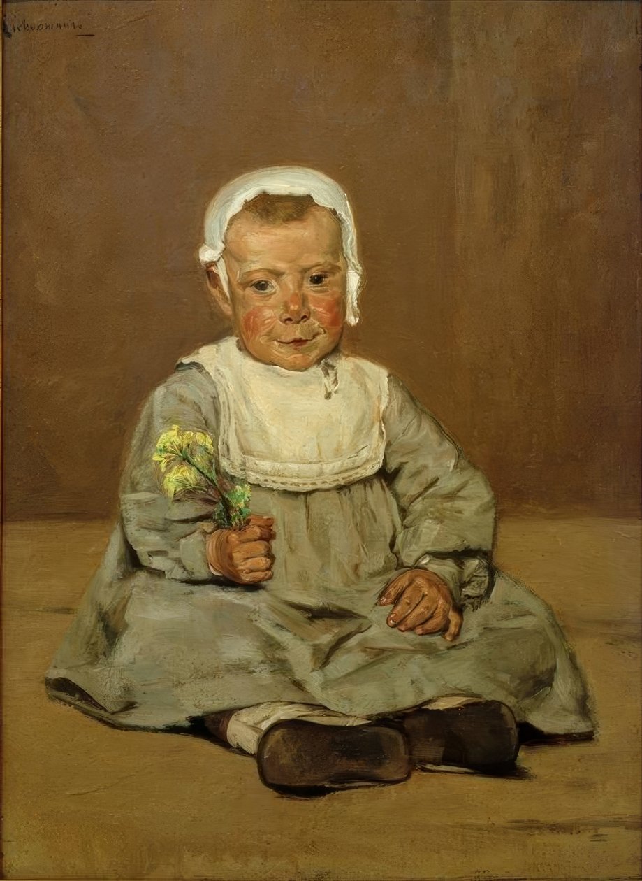 Niño sentado con flor de Max Liebermann