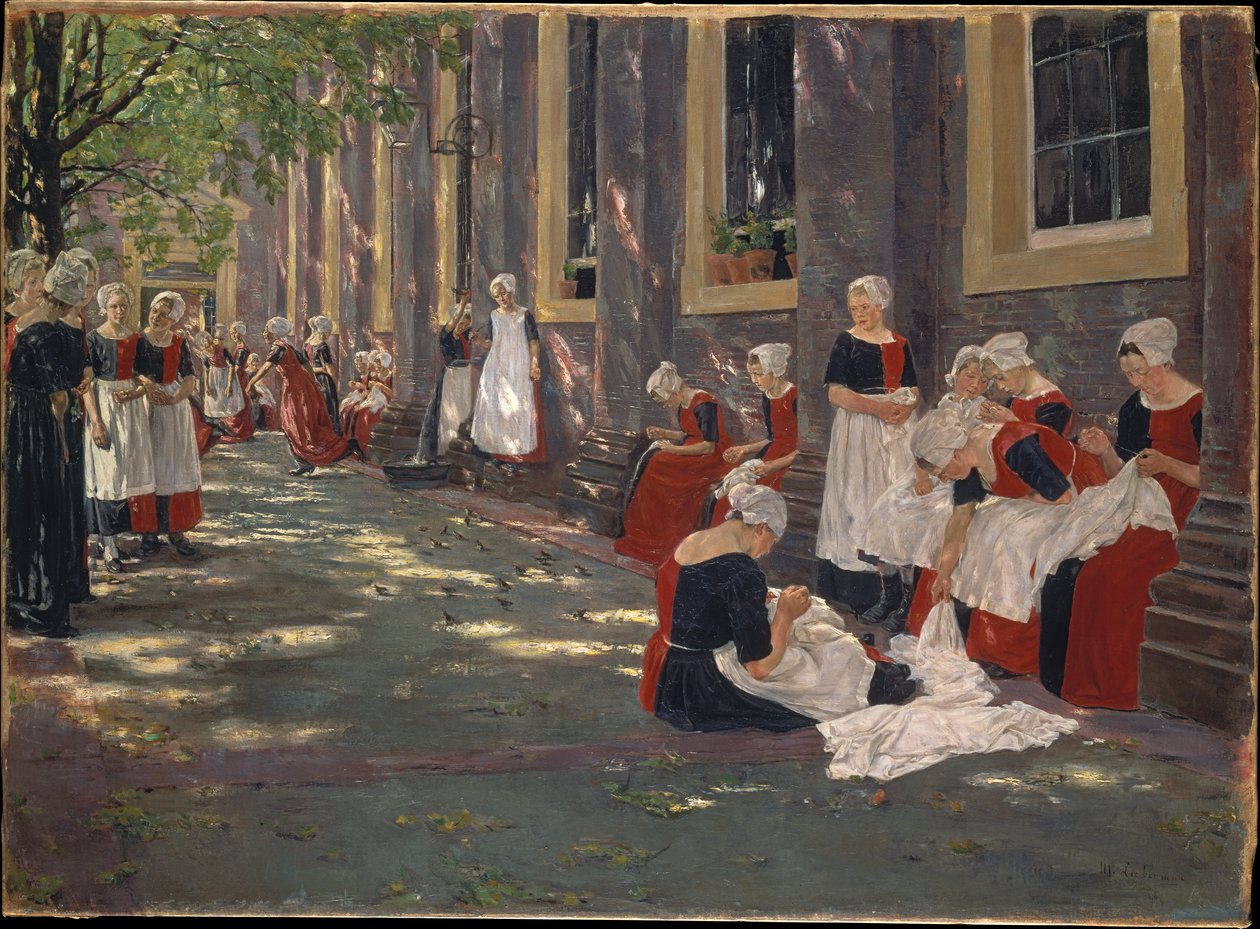 El patio del orfanato de Ámsterdam: Hora libre en el orfanato de Ámsterdam de Max Liebermann